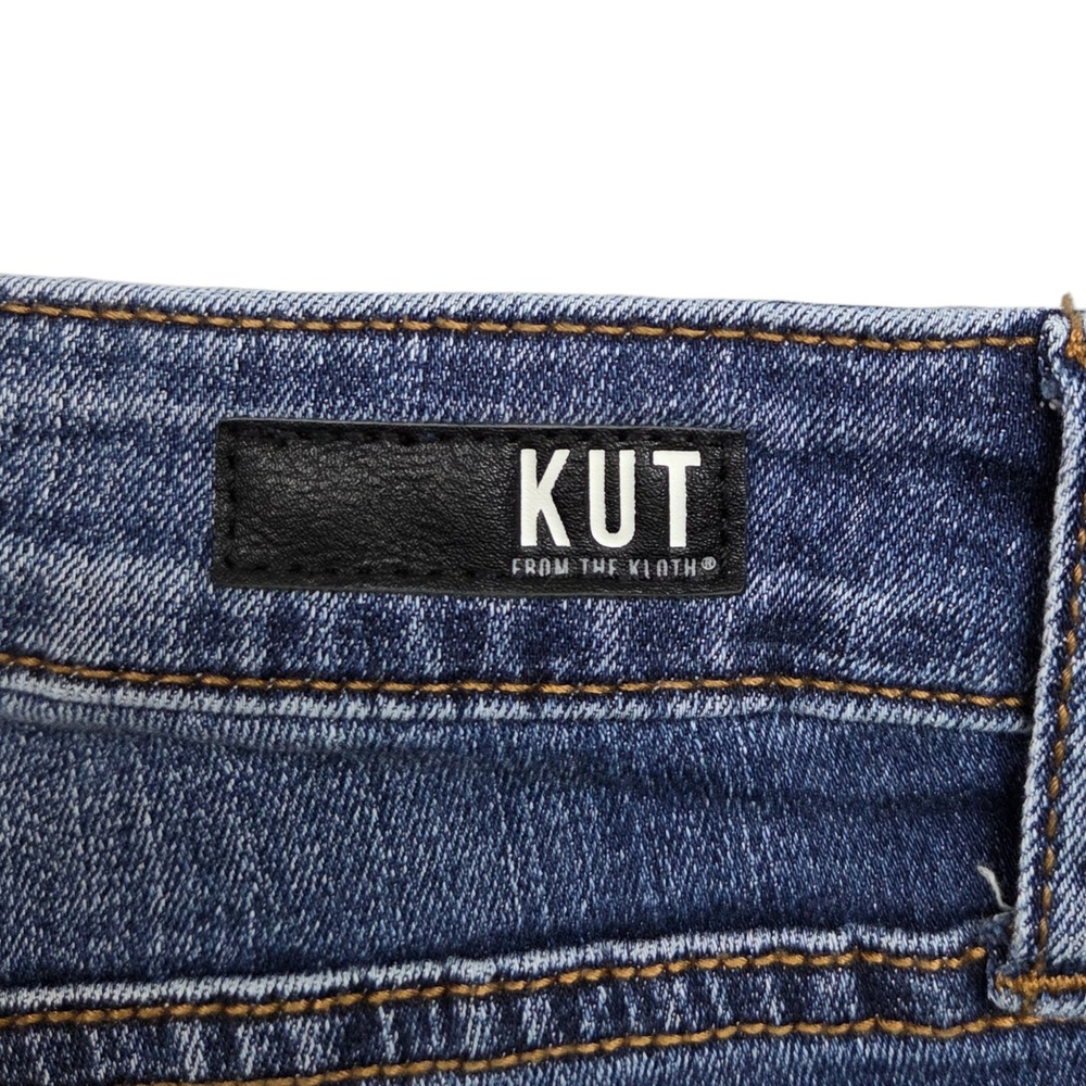 Kut from the Kloth Stella Flare Jeans Womens 6 Fray Hem Mid Rise Denim STAIN - Picture 8 of 12